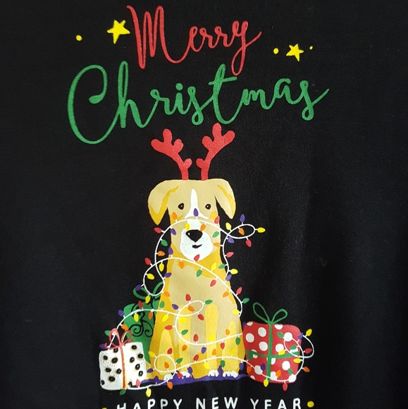 Merry Christmas Happy New Year Black Turtleneck - Picture 3 of 4